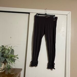 Brown Ruffle Ankle Leggings with Stretch Fabric